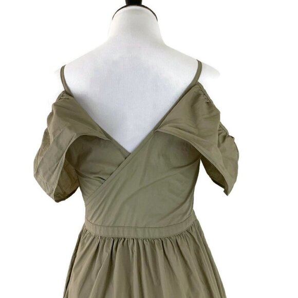 Madewell Women's Size 00 Cold Shoulder Dress Khaki Ruffles Style G7782 Tan - Picture 9 of 11